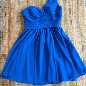 Mori Lee by Madeline Gardner-Royal Blue-One Shoulder Chiffon Bridesmaid size 14
